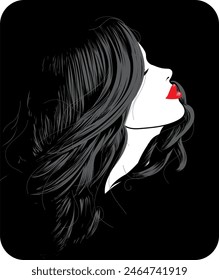 Illustrated Profile Portrait of Woman with Delicate Traits in Vector - 017 EPS - Woman; Vector; Illustration; Portrait; Feminine style; Black; Face silhouette; Vector image; Picture; 