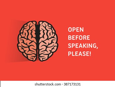 Illustrated Quote, Brain - Open before speaking, please!