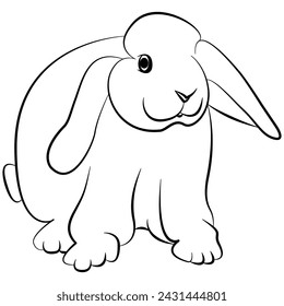 Illustrated rabbit outline illustration. Rabbit line art. Drawing of rabbit outline illustration for coloring page.