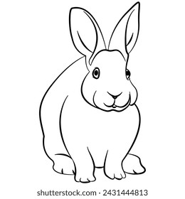 Illustrated rabbit outline illustration. Rabbit line art. Drawing of rabbit outline illustration for coloring page.