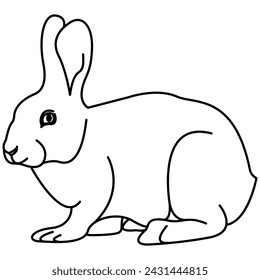 Illustrated rabbit outline illustration. Rabbit line art. Drawing of rabbit outline illustration for coloring page.