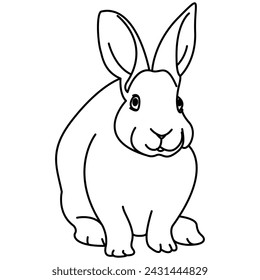 Illustrated rabbit outline illustration. Rabbit line art. Drawing of rabbit outline illustration for coloring page.