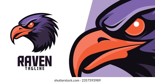 Illustrated Raven: Logo, Team Mascot, Artwork, Vector Graphics for Sports and E-Sport Gaming, Crow Mascot Head