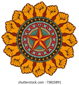 Illustrated rebel badge with retro elements. Vector illustration.