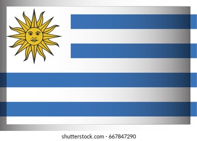 An Illustrated Rectangular 3D Flag for the Country of Uruguay