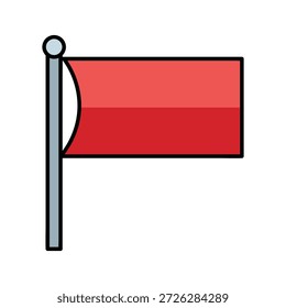 Bandeira vermelha ilustrada em um polo isolado no fundo branco
