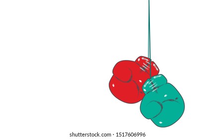 Illustrated Red and Green Hanging Boxing Gloves