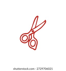An illustrated red outline of open scissors is centered on a plain white background.