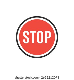 Señal de stop roja ilustrada con letras blancas en negrita dentro de un contorno negro circular sobre un fondo blanco limpio.
