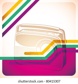Illustrated retro background with radio. Vector illustration.