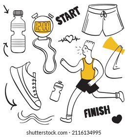 Illustrated runner set. Doodle illustration set.