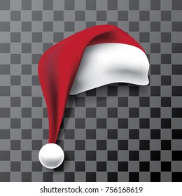 Illustrated Santa Claus Hat With Transparent Shadow. EPS 10 Vector.