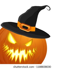 illustrated scarry halloween pumpkin with black hat