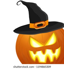 illustrated scarry halloween pumpkin with black hat