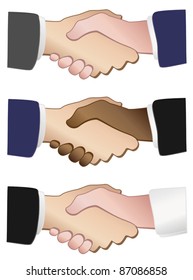An illustrated selection of different people shaking hands.