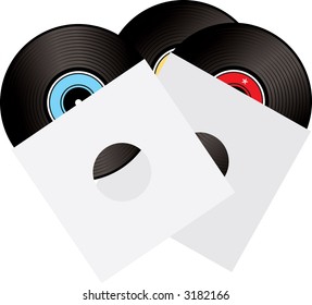 An illustrated selection of three records in their sleeves