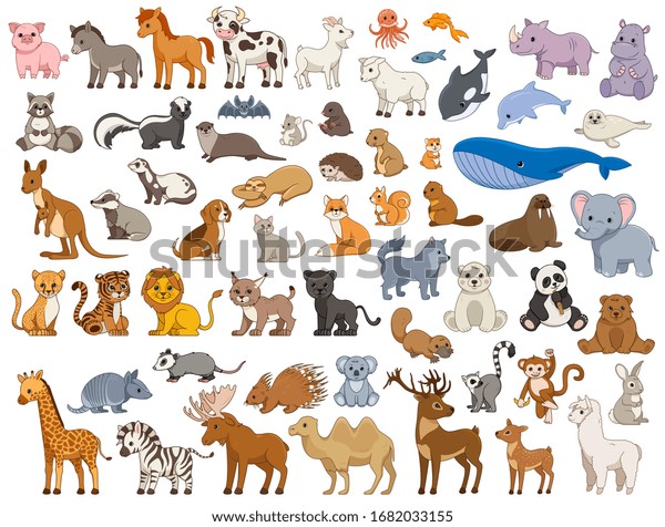 Illustrated Series Various Land Sea Animals Stock Vector (Royalty Free ...