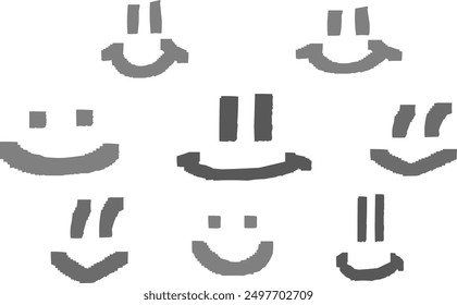 Illustrated set of emoticons and pictograms decorated with dots. Black.