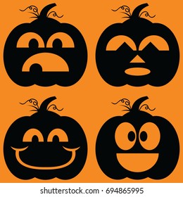 Illustrated set of Jack-o-Lantern silhouettes.
