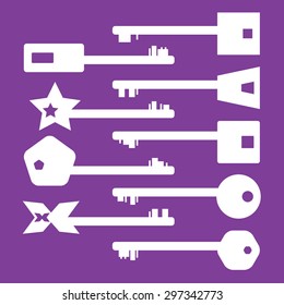 Illustrated Set of modern keys, decorative old keys 