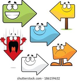 Illustrated set of multi-color cartoon arrows. 