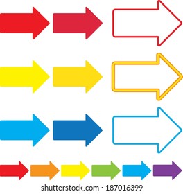 Illustrated set of multicolor vector arrows. 