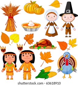 Illustrated set of thanksgiving icons