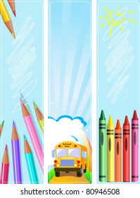 Illustrated set of three different Back  to school banners