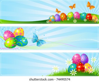 Illustrated set of three different Easter banners