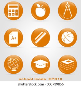 illustrated set of vector icons on the theme of school books Globe pencil line textbooks