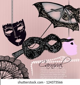 illustrated set of vintage items for your carnival design - vector illustration