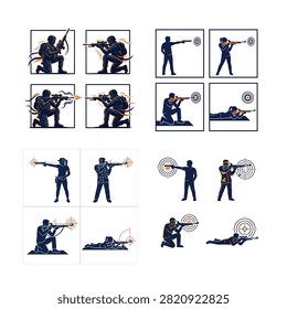 Illustrated shooting positions and target practice techniques for marksmanship training , And, international sports event, multi sport competition, athletics championship, sports tournament, Commonwealth Games