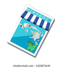 illustrated shop on mobile phones on a white background