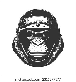 Illustrated silhouette of a chimpanzee in astronaut gear