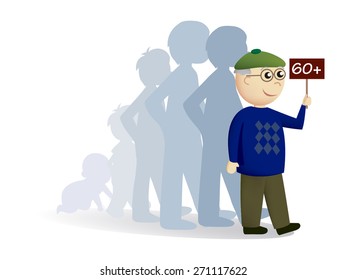 Illustrated silhouette sequence of the life stages of a man