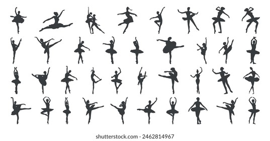 Illustrated silhouettes of girl ballet dancers