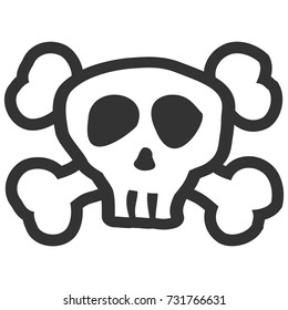 illustrated skull and crossbones black colored on white background for Halloween layouts