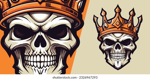 Illustrated Skull King: Crowned Mascot for Gaming Teams - Vector Graphic