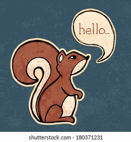Illustrated squirrel drawing with text and texture