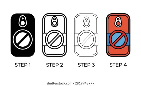 Illustrated stepbystep guide showing smartphone unlocking interface with color changes and design elements