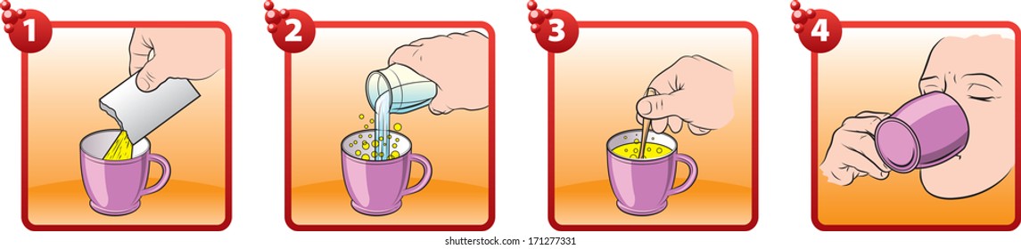 Illustrated steps of Instructions on how to prepare the drink.