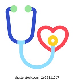 Illustrated stethoscope is examining a heart symbol, representing healthcare and medical checkup services Good for presentations and medical information material.