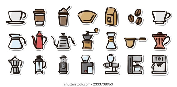 Illustrated sticker set of barista and coffee.Quick and simple to use.