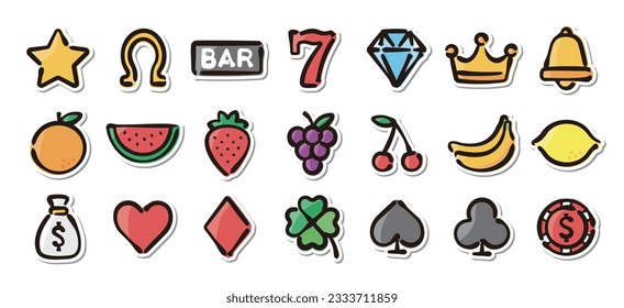 Illustrated sticker set of casino slot.Quick and simple to use.