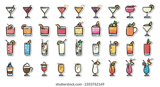 Illustrated sticker set of cocktail.Quick and simple to use.