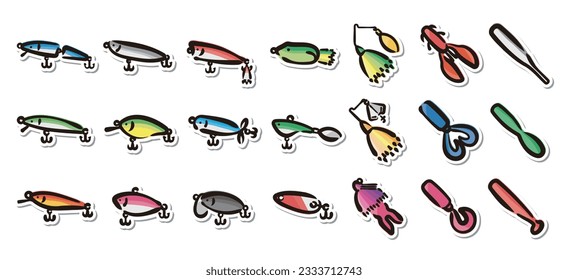 Illustrated sticker set of fishing lure.Quick and simple to use.