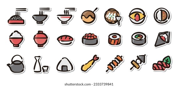 Illustrated sticker set of japanese food.Quick and simple to use.