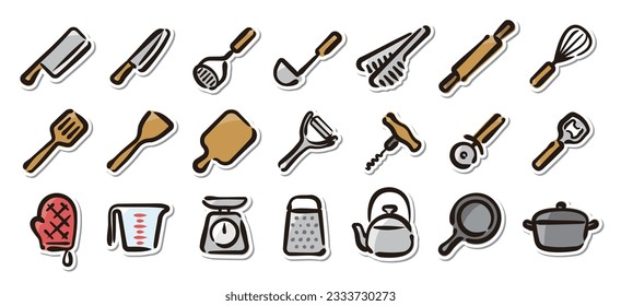 Illustrated sticker set of kitchen tool.Quick and simple to use.