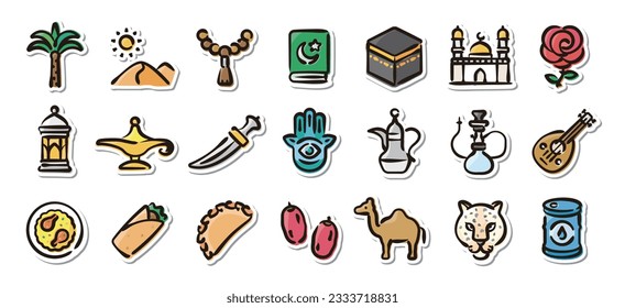 Illustrated sticker set of Saudi Arabia.Quick and simple to use.