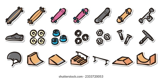 Illustrated sticker set of skateboarding.Quick and simple to use.